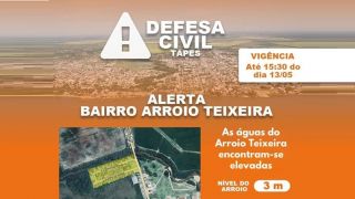 Com nível da Lagoa dos Patos, acima de 3m, Prefeitura de Tapes alerta moradores do Bairro Arroio Teixeira