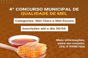 Abertas as inscrições, até dia 30 de abril, para 4º Concurso de Qualidade de Mel de Canguçu