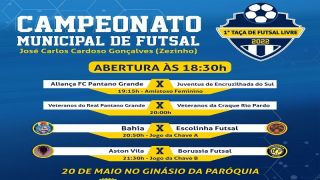 Campeonato Municipal de Futsal 2022, de Pantano Grande, começa nesta sexta, dia 20 de maio