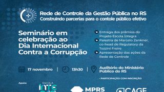 Rede RS promove seminário em celebração ao Dia Internacional contra a Corrupção no dia 17 de novembro