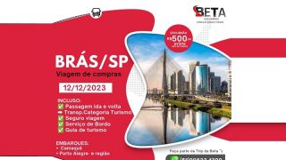 Viaje de compras em Brás / SP, no dia 12 de dezembro, com a Agência de Viagens e Turismo Beta Excursões