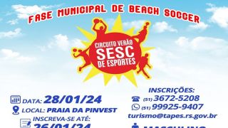 Vem aí o Campeonato de Beach Soccer Masculino (Praiano 2024), em Tapes, no dia 28 de janeiro