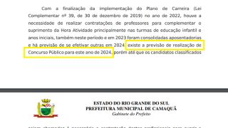 CONFIRMADO! Concurso Público da Prefeitura de Camaquã será realizado esse ano de 2024