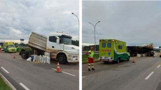 Motorista de caminhão, é encaminhado ao Pronto Socorro, após tombamento no km 524 da BR-116, em Pelotas