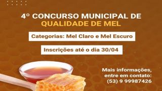 Abertas as inscrições, até dia 30 de abril, para 4º Concurso de Qualidade de Mel de Canguçu